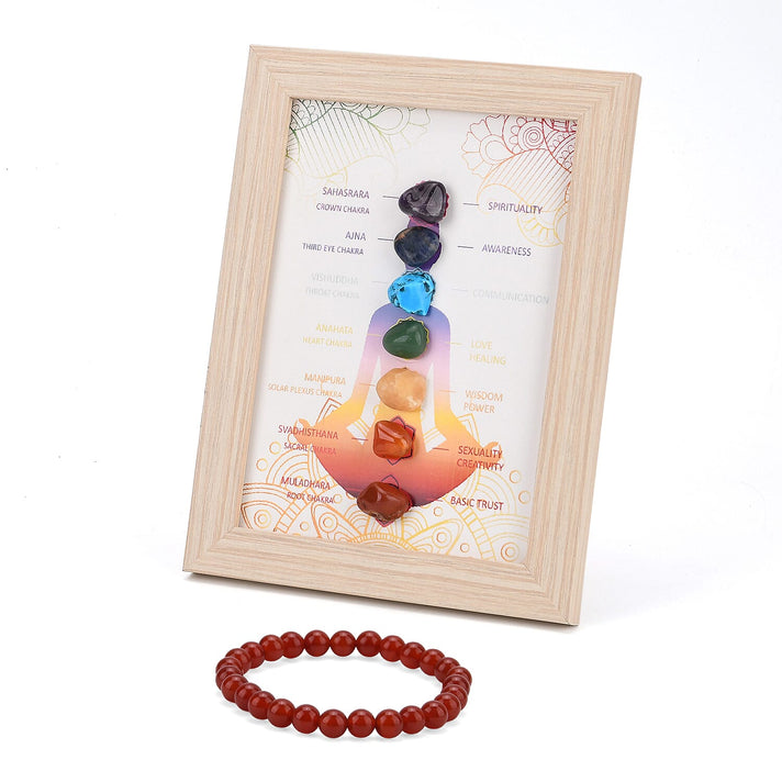 Multi-Gemstone 7 Chakra Healing Crystal Gift Set- Photo Case &amp; Red Agate Beads Stretchable Bracelet (7.5-8 inch) 4430917 1