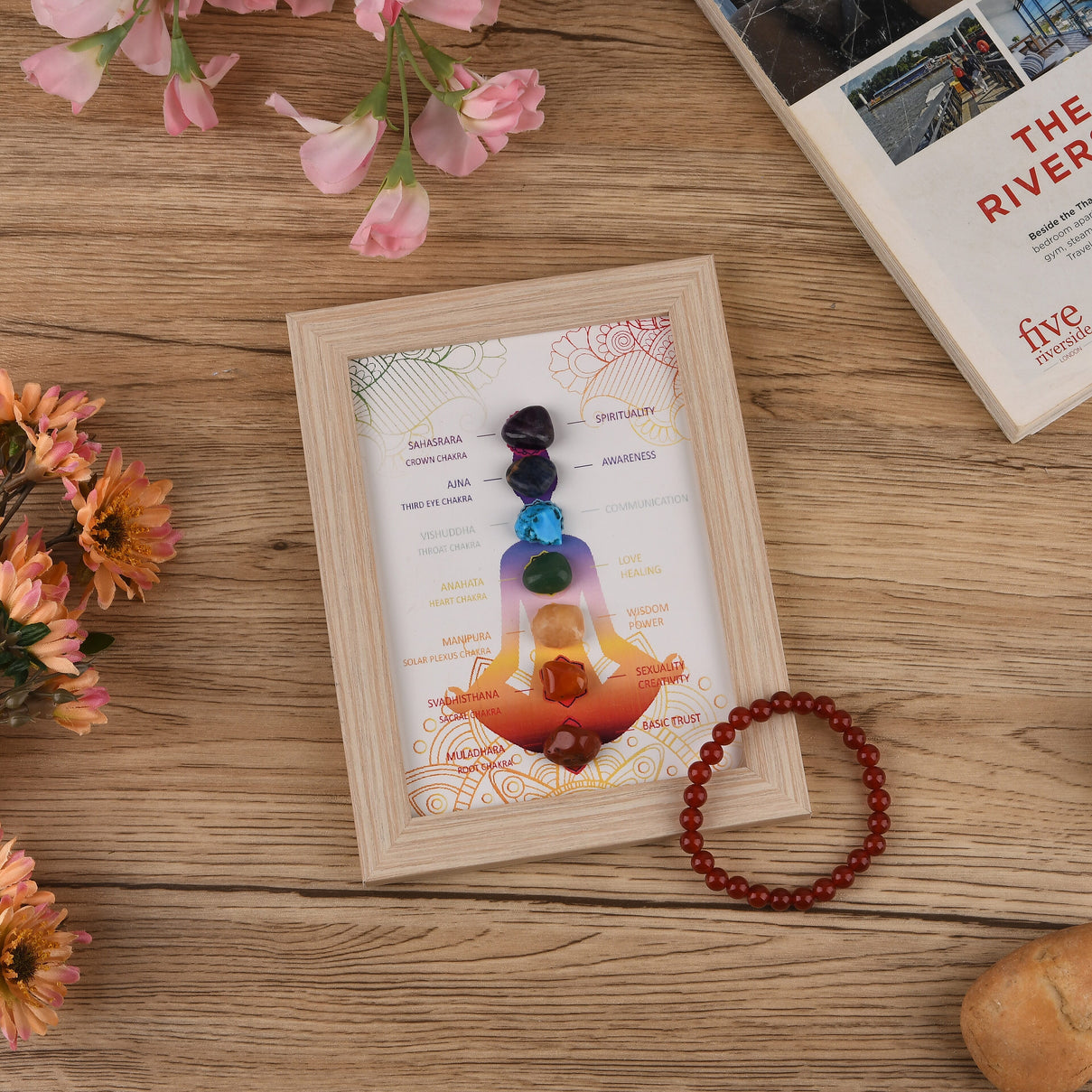 Multi-Gemstone 7 Chakra Healing Crystal Gift Set: Photo Case &amp; Red Agate Beads Stretchable Bracelet (7.5-8 inch) V32513330 1