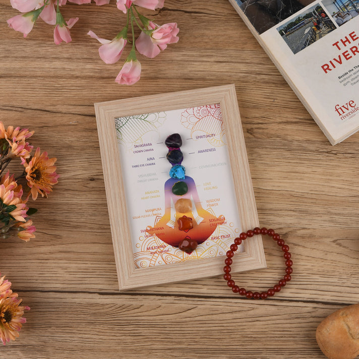 Multi-Gemstone 7 Chakra Healing Crystal Gift Set- Photo Case &amp; Red Agate Beads Stretchable Bracelet (7.5-8 inch) 4430917 2