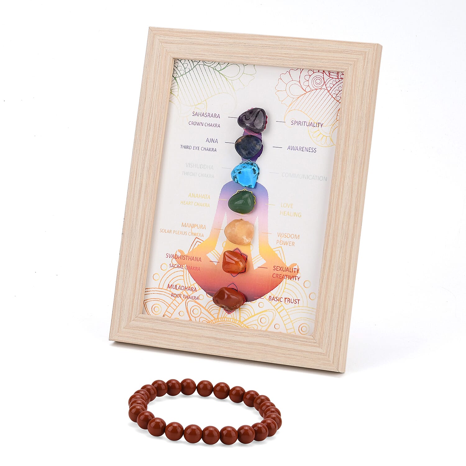 Multi-Gemstone 7 Chakra Healing Crystal Gift Set: Photo Case &amp; Red Jasper Beads Stretchable Bracelet (7.8-8 inch) V32489848 0