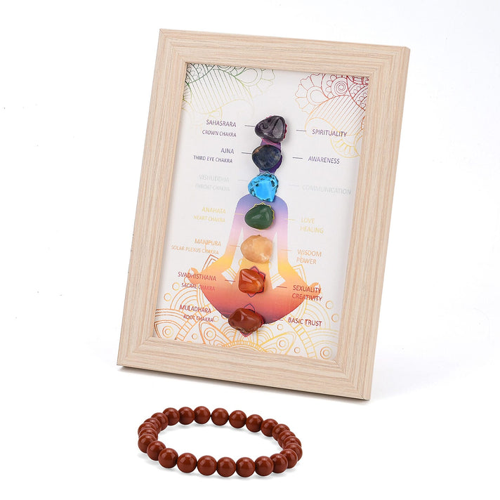 Multi-Gemstone 7 Chakra Healing Crystal Gift Set- Photo Case &amp; Red Jasper Beads Stretchable Bracelet (7.8-8 inch) 4430918 1