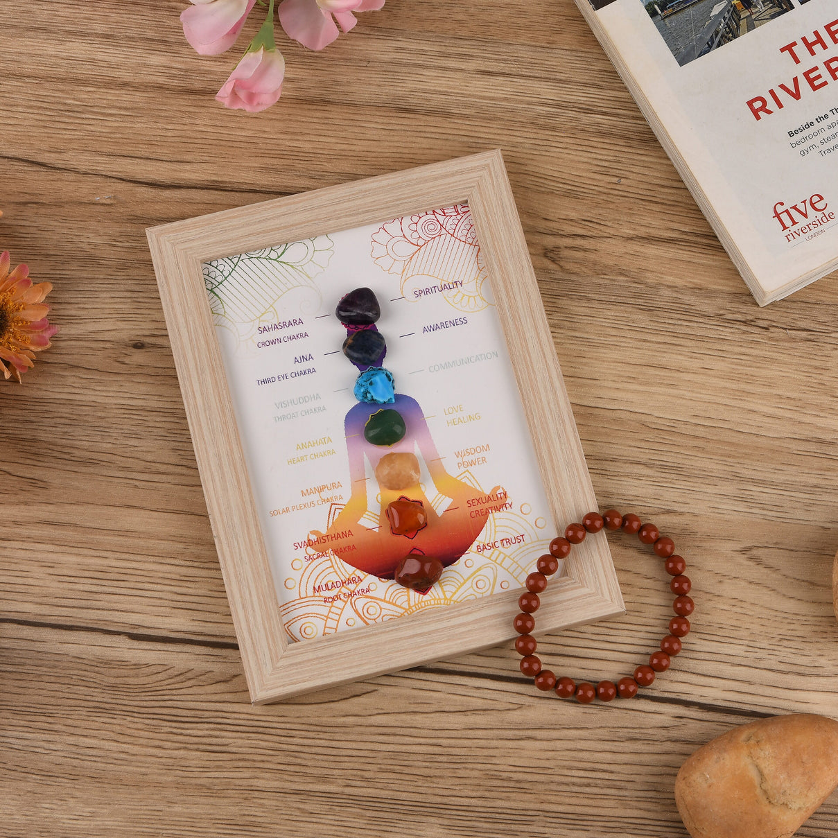 Multi-Gemstone 7 Chakra Healing Crystal Gift Set: Photo Case &amp; Red Jasper Beads Stretchable Bracelet (7.8-8 inch) V32489848 2