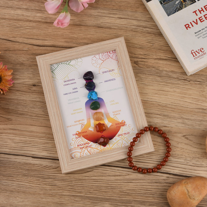 Multi-Gemstone 7 Chakra Healing Crystal Gift Set- Photo Case &amp; Red Jasper Beads Stretchable Bracelet (7.8-8 inch) 4430918 2