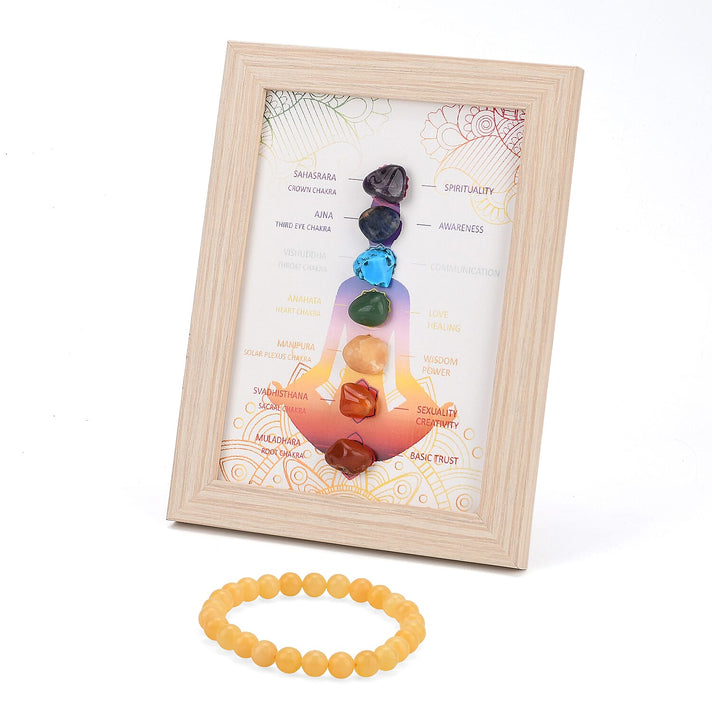 Multi-Gemstone 7 Chakra Healing Crystal Gift Set- Photo Case &amp; Yellow Quartz Beads Stretchable Bracelet (7.8-8 inch) 4430916 1