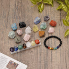 7 Chakra Raw Stones, 7 Chakra Tumbled Stones, 7 Colorful Gemstones. Lava Rock Chakra Bracelet and Chakra Therpay Guide