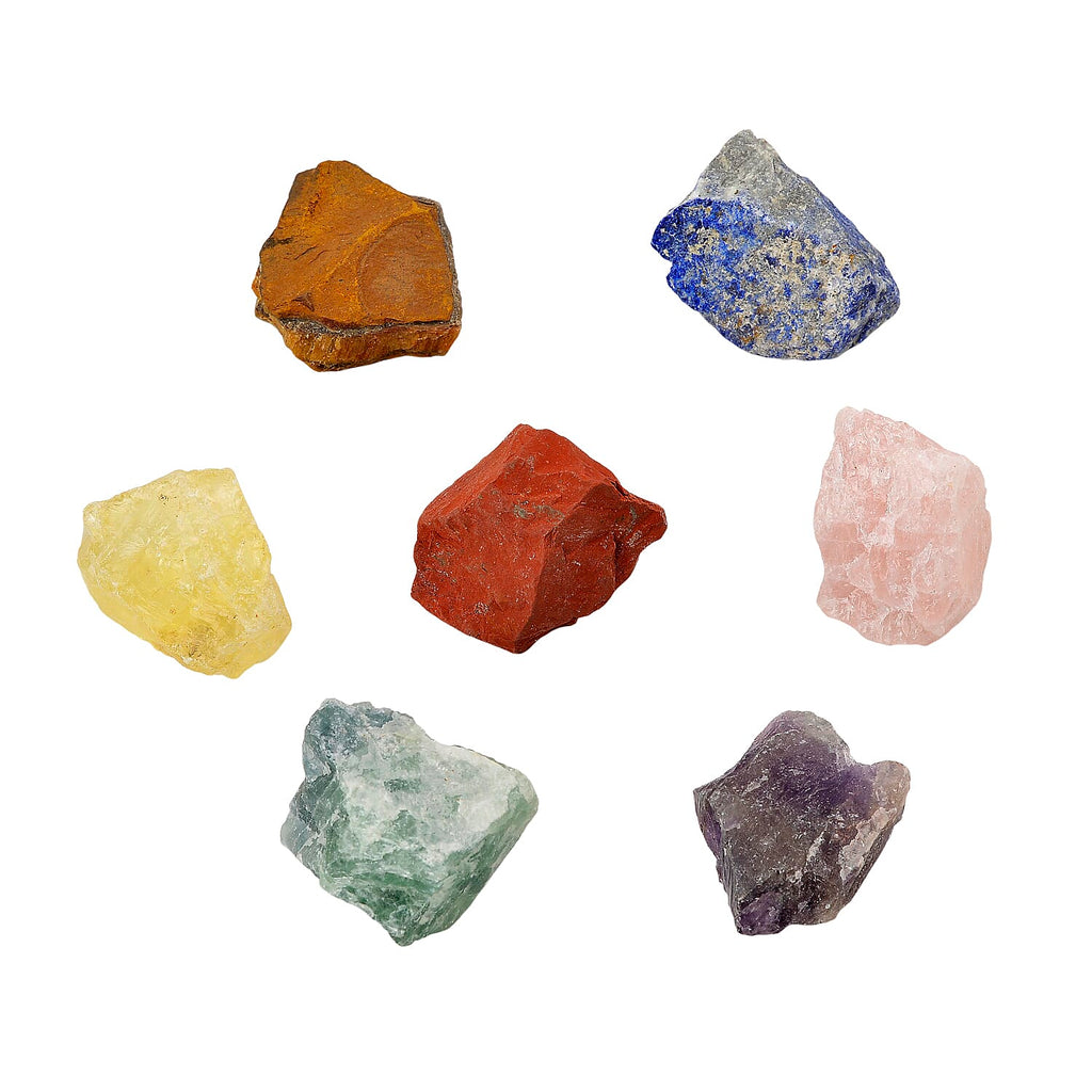 7 Chakra Raw Stones, 7 Chakra Tumbled Stones, 7 Colorful Gemstones. Lava Rock Chakra Bracelet and Chakra Therpay Guide