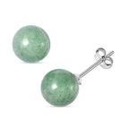 Green Aventurine Beads Stud Earrings in Rhodium Overlay Sterling Silver 7.00 Ct.