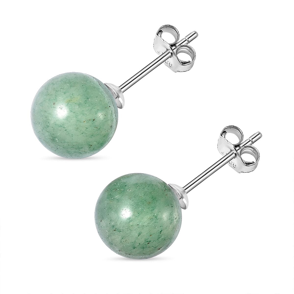 7 Ct Green Aventurine Solitaire Stud Earrings in Rhodium Plated Sterling Silver 3513043 4