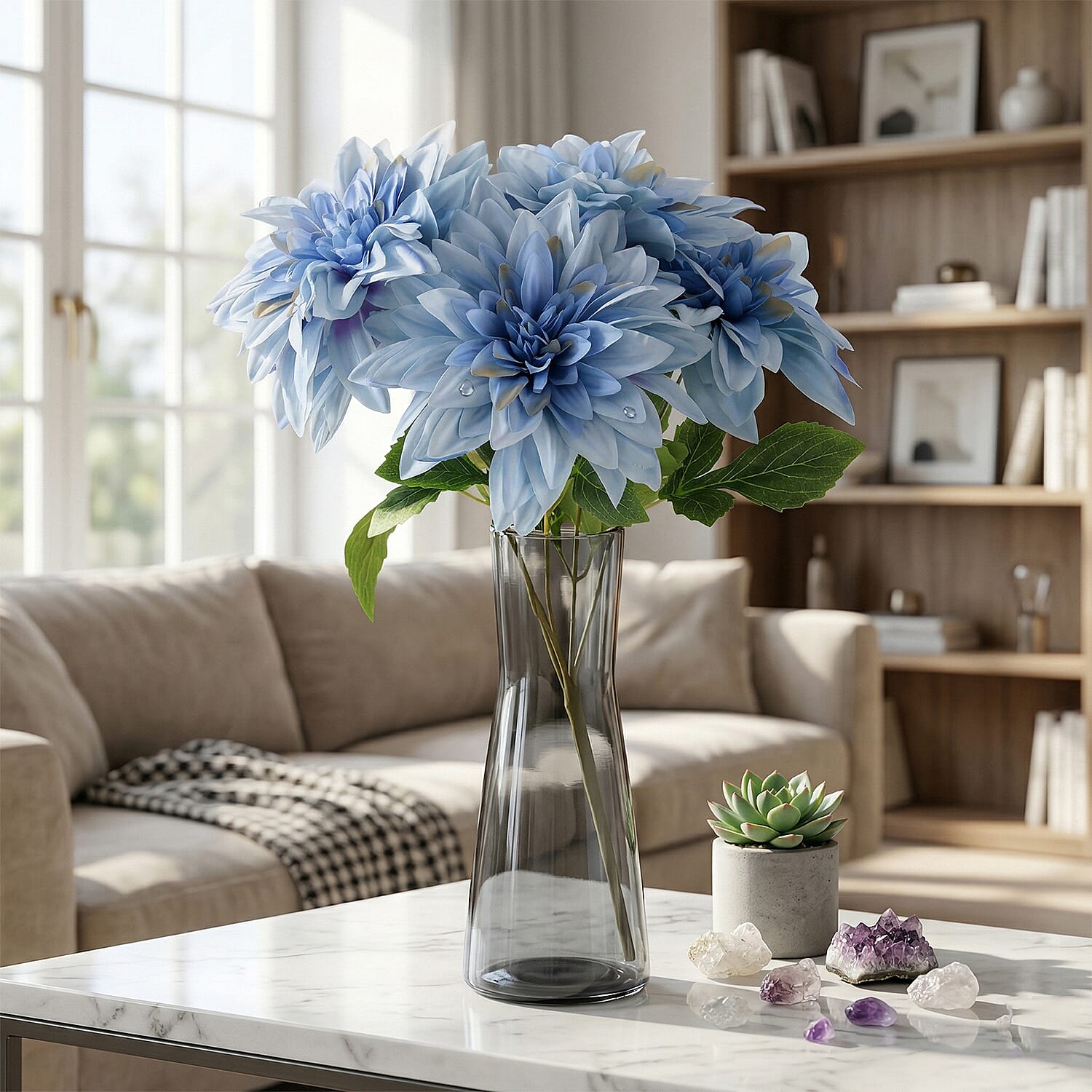 7- Head Artificial Dahlia Flower (43cm) - Blue V32367715 2