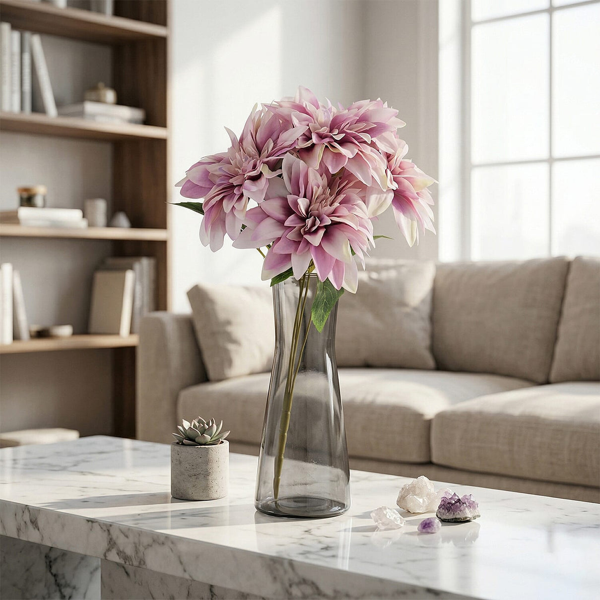 7- Head Artificial Dahlia Flower (43cm) - Lilac 8413424 2