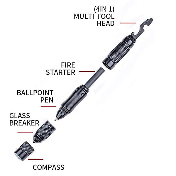 7 in 1 Metal Multi Function Tactical Touch Screen Ball Pen and Multi Functional Card - Black