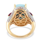 Larimar, African Ruby (FF) and Natural Cambodian Zircon Ring in 14K Gold Overlay Sterling Silver 7.88 Ct, Silver wt 5.81 Gms