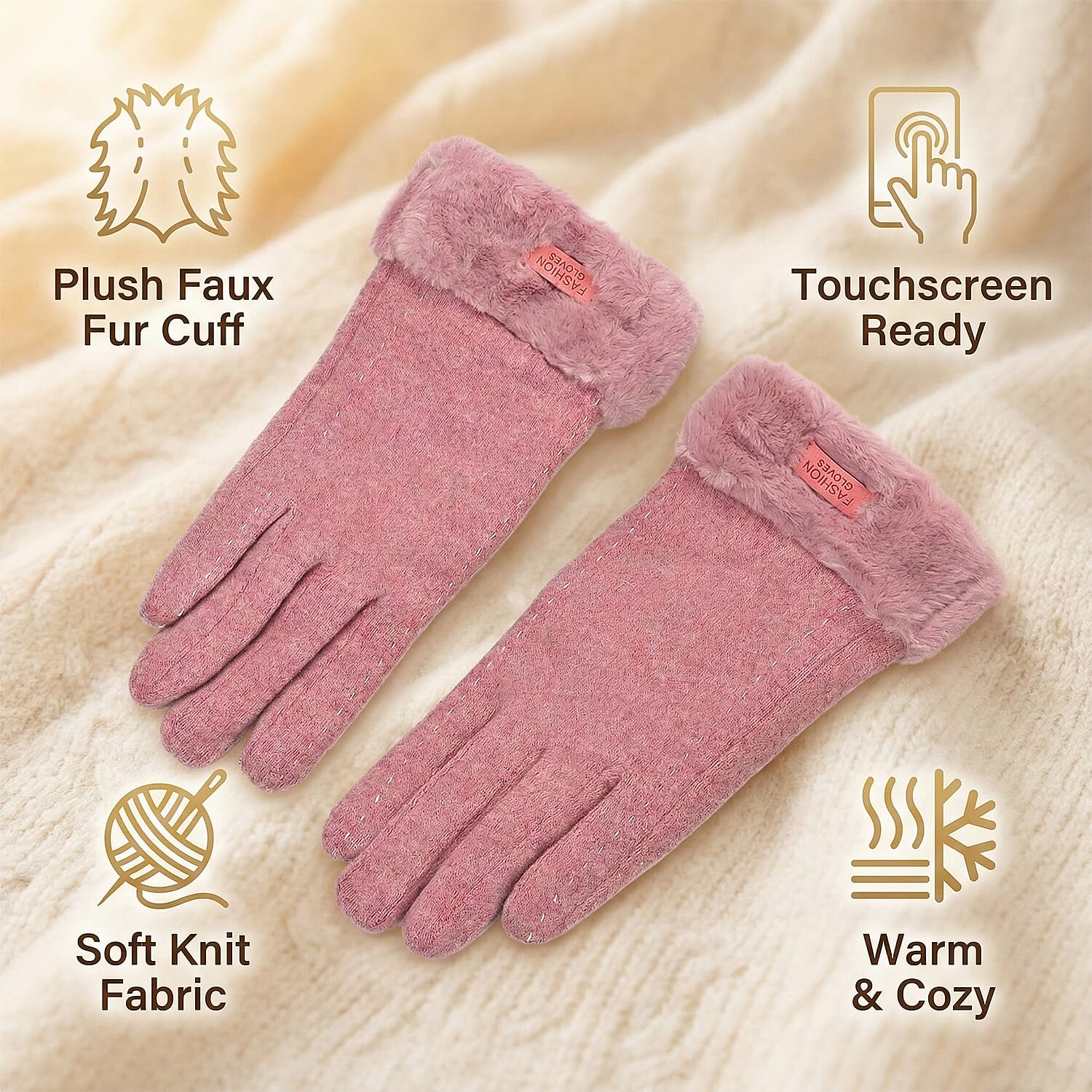 70 % Cashmere Blend Gloves with Ultra Soft Faux Fur Cuff (One Size) with Touch Screen Tech V32513049 2