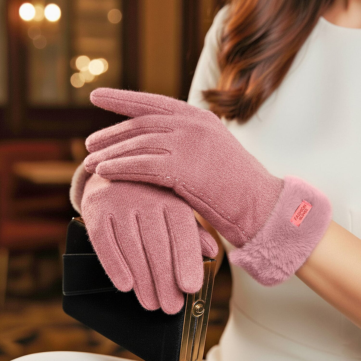 70 % Cashmere Blend Gloves with Ultra Soft Faux Fur Cuff (One Size) with Touch Screen Tech V32513049 4