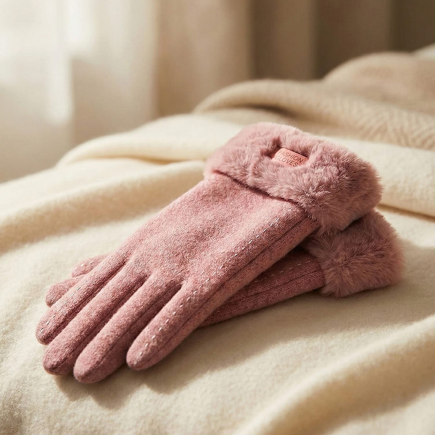 70 % Cashmere Blend Gloves with Ultra Soft Faux Fur Cuff (One Size) with Touch Screen Tech V32513049 5