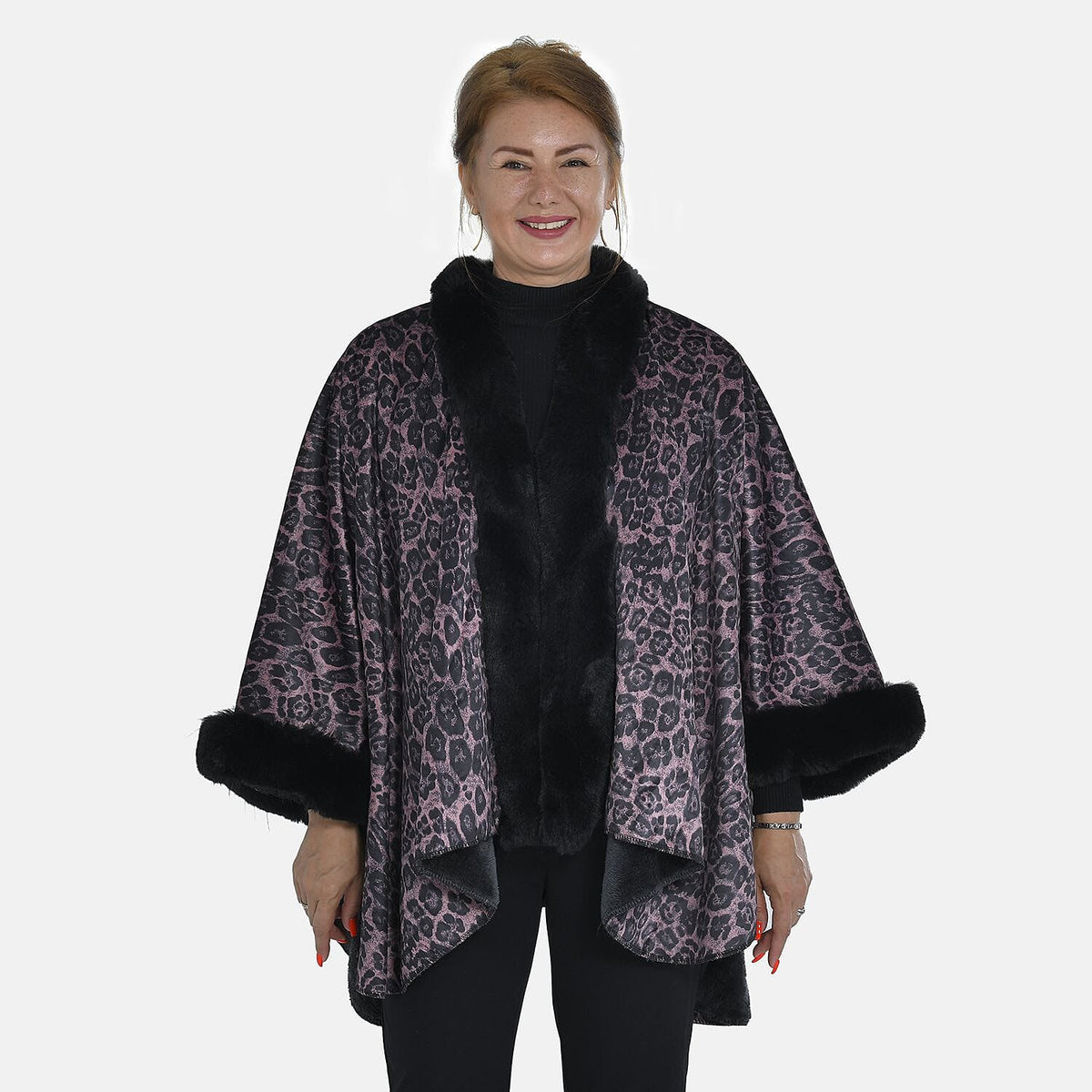 TAMSY Double Knit Faux Fur Kimono 7011190 4