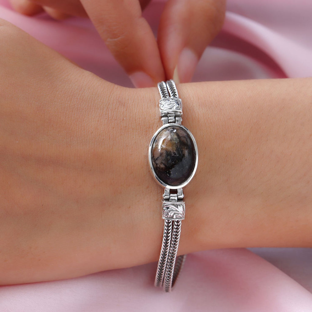 Royal Bali Collection - Willemite Bracelet (Size - 7.5) in Platinum Overlay Sterling Silver 17.63 Ct, Silver Wt. 14.70 Gms._7016866_2