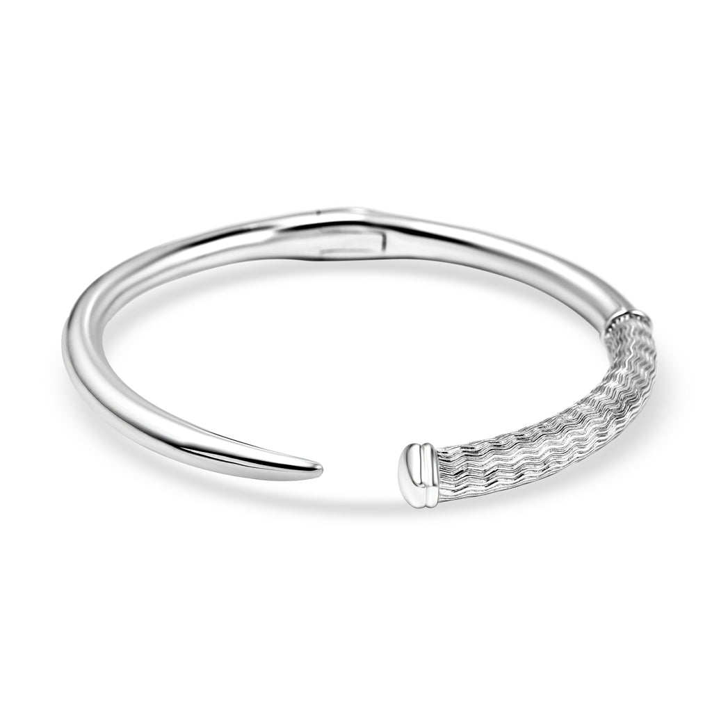 RACHEL GALLEY Rhodium Overlay Sterling Silver Bangle (Size 6.5), Silver Wt. 34.15 Gms_7019119