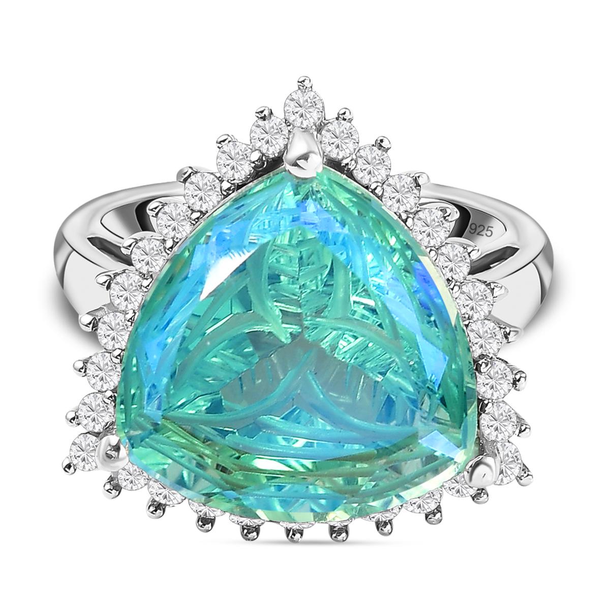 Peacock Quartz and Natural Zircon Ring in Platinum Overlay Sterling Silver 9.81 Ct. V32639231 0