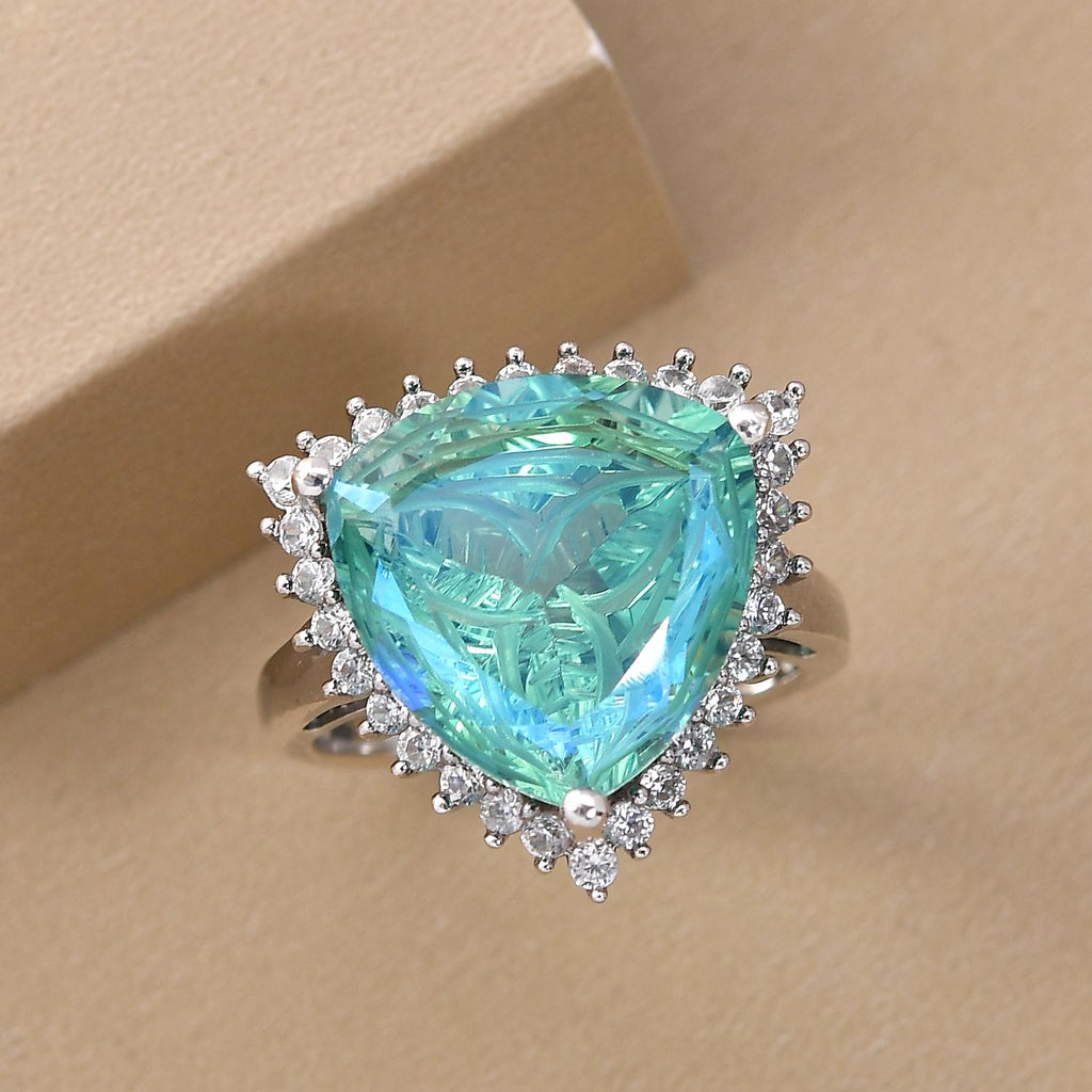 Peacock Quartz and Natural Zircon Ring in Platinum Overlay Sterling Silver 9.81 Ct._7027236_1