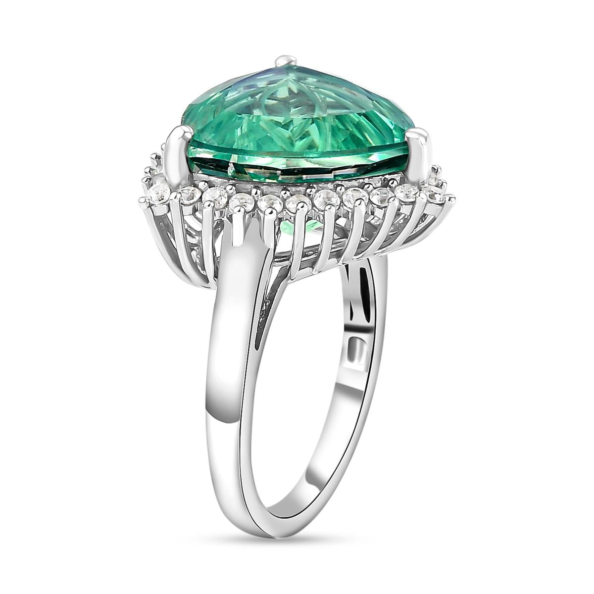 Peacock Quartz and Natural Zircon Ring in Platinum Overlay Sterling Silver 9.81 Ct. V32639231 4