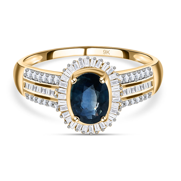 9K Yellow Gold Ocean Teal Sapphire and Diamond Ring 1.30 Ct 7073882 1