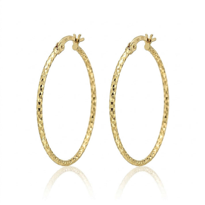 9K Yellow Gold 1.5mm Tube 42mm Diamond Cut Faceted Hoop Creole Earrings 7078140 1