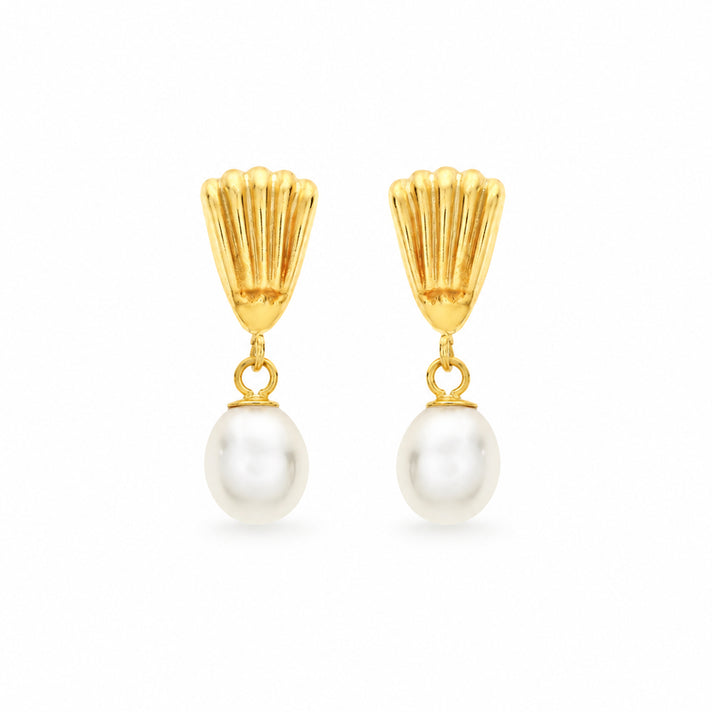 9K Yellow Gold 7mm x 9mm Freshwater Pearl Shell Drop Earrings 7078156 1