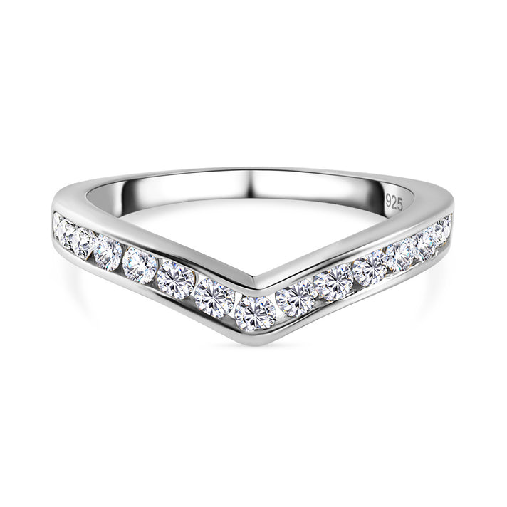 Moissanite Wishbone Ring in Sterling Silver with Platinum Plating 7078637 1