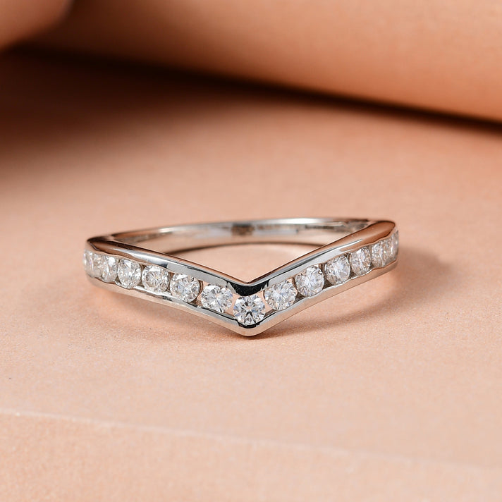 Moissanite Wishbone Ring in Sterling Silver with Platinum Plating 7078637 2