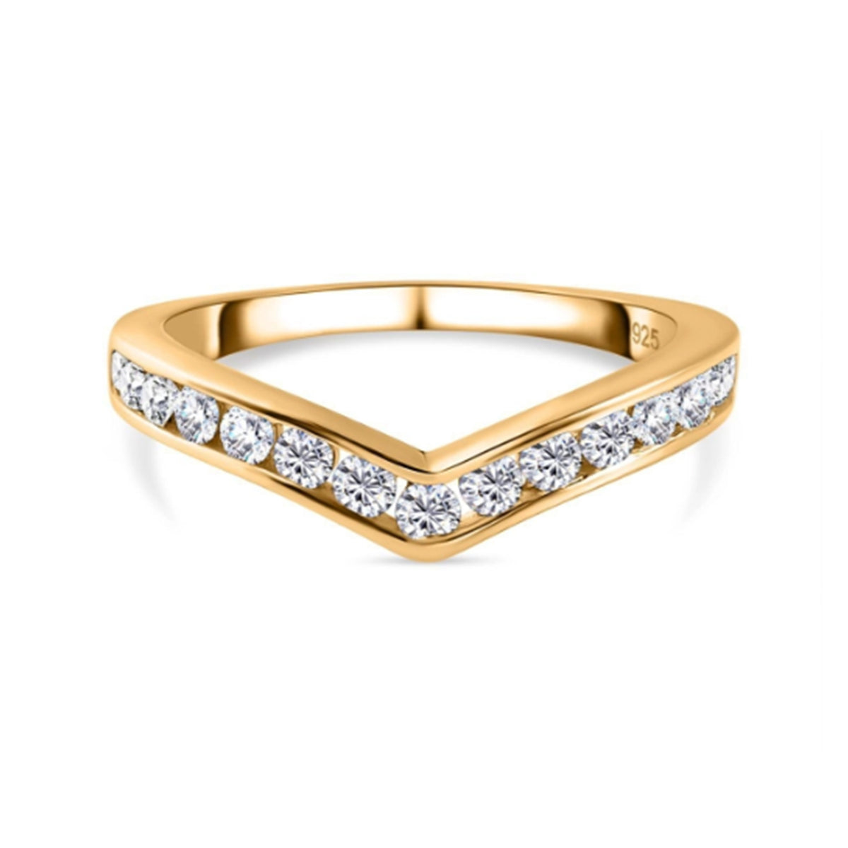 Moissanite Wishbone Ring in Sterling Silver with 18K Vermeil Yellow Gold 7078647 0