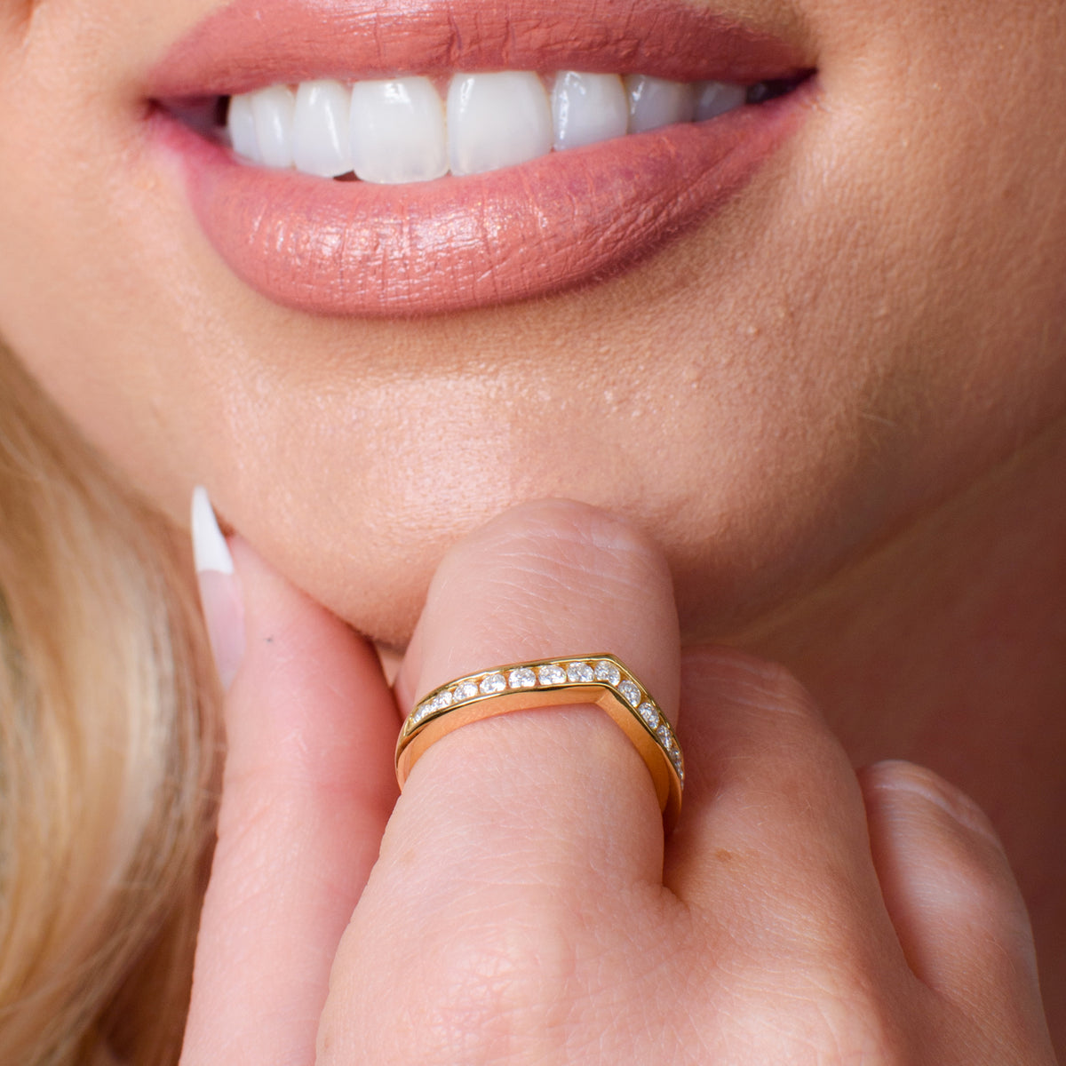 Moissanite Wishbone Ring in Sterling Silver with 18K Vermeil Yellow Gold 7078647 2