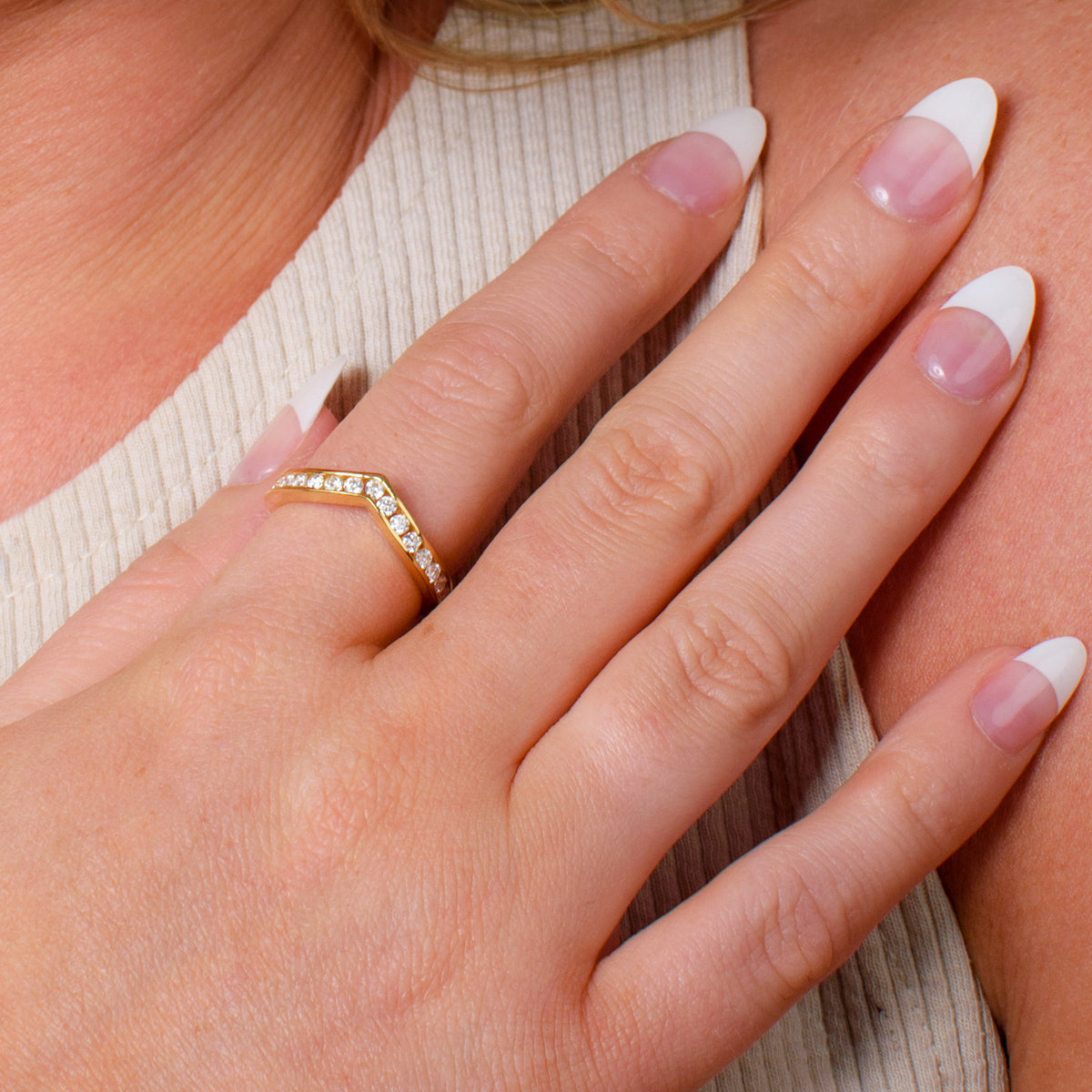 Moissanite Wishbone Ring in Sterling Silver with 18K Vermeil Yellow Gold 7078647 6