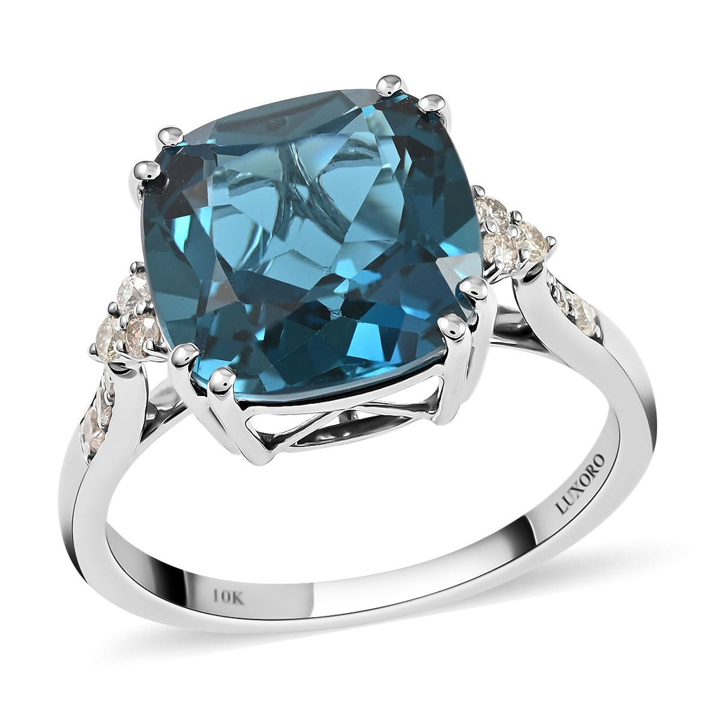 AGI Certified and Appraised 10K White Gold AAA London Blue Topaz and Diamond Ring 7.10 Ct._7128964