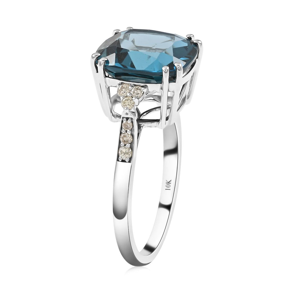 AGI Certified and Appraised 10K White Gold AAA London Blue Topaz and Diamond Ring 7.10 Ct._7128964_3