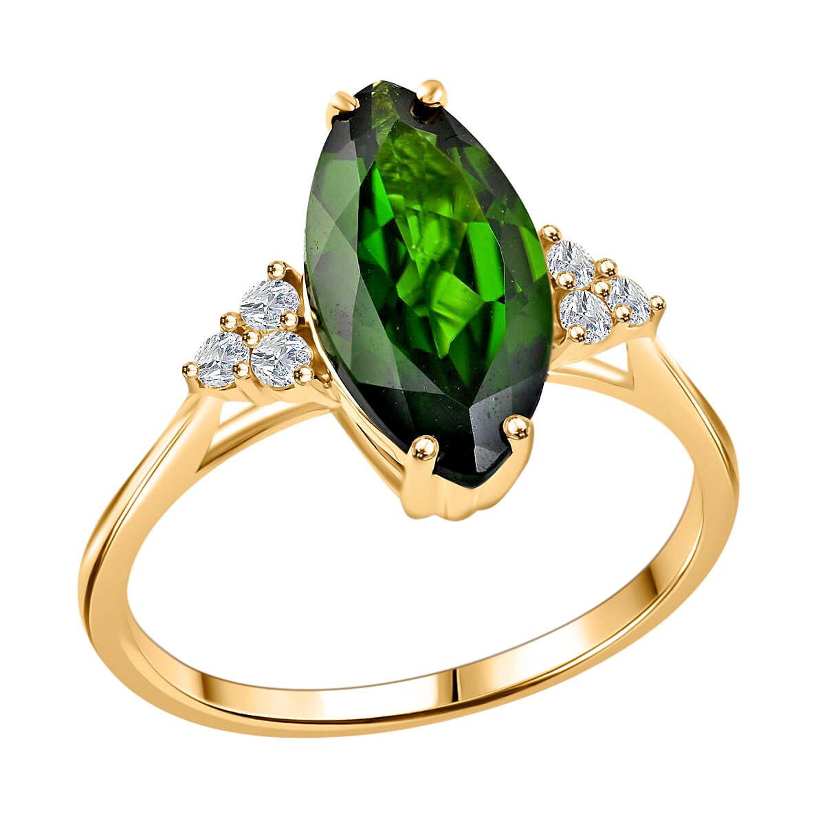 14K Yellow Gold AGI Certified AAA Natural Chrome Diopside and Diamond (I1-G-H) Ring 2.80 Ct. 7129080 0