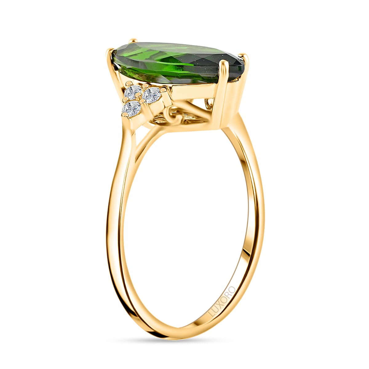 14K Yellow Gold AGI Certified AAA Natural Chrome Diopside and Diamond (I1-G-H) Ring 2.80 Ct. 7129080 2