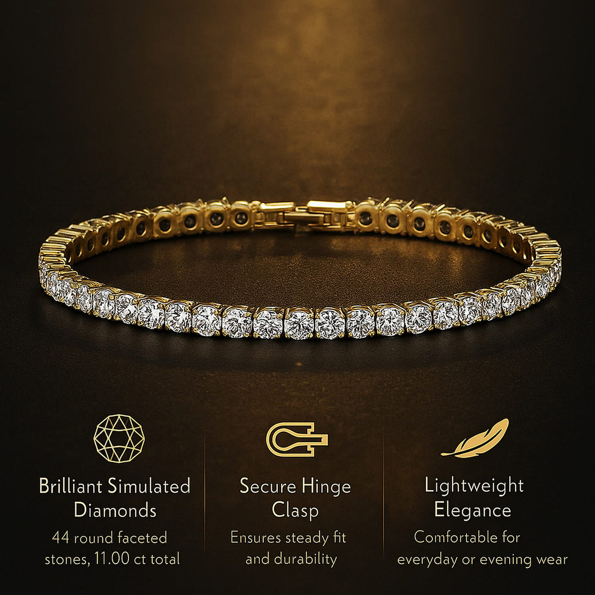 Simulated Diamond Tennis Bracelet (Size - 7.5) in Yellow Gold Tone 7131956 1