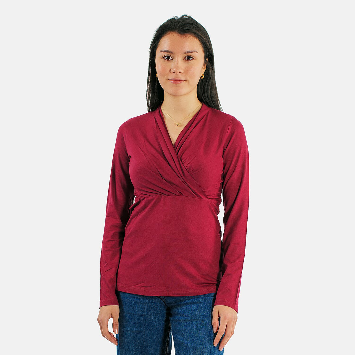 TAMSY Viscose Long Sleeves Wrap Top  - Cranberry V32516597 0