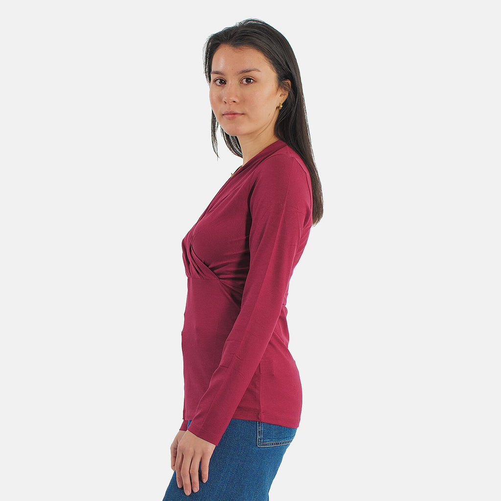 TAMSY Viscose Long Sleeves Wrap Top (Size XXL,24-26) - Cranberry_7132802_2