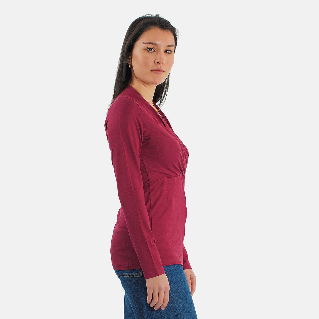 TAMSY Viscose Long Sleeves Wrap Top (Size XXL,24-26) - Cranberry_7132802_3