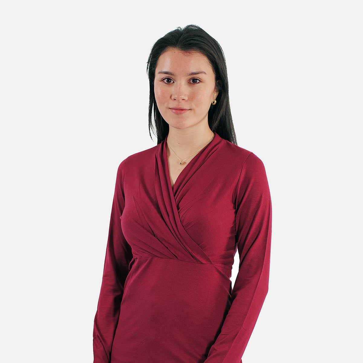 TAMSY Viscose Long Sleeves Wrap Top  - Cranberry V32521661 4