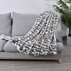 Super Soft Faux Chinchilla Fur Double Layer Blanket with Sherpa Lining (Size 200x150 cm) - White_7133372