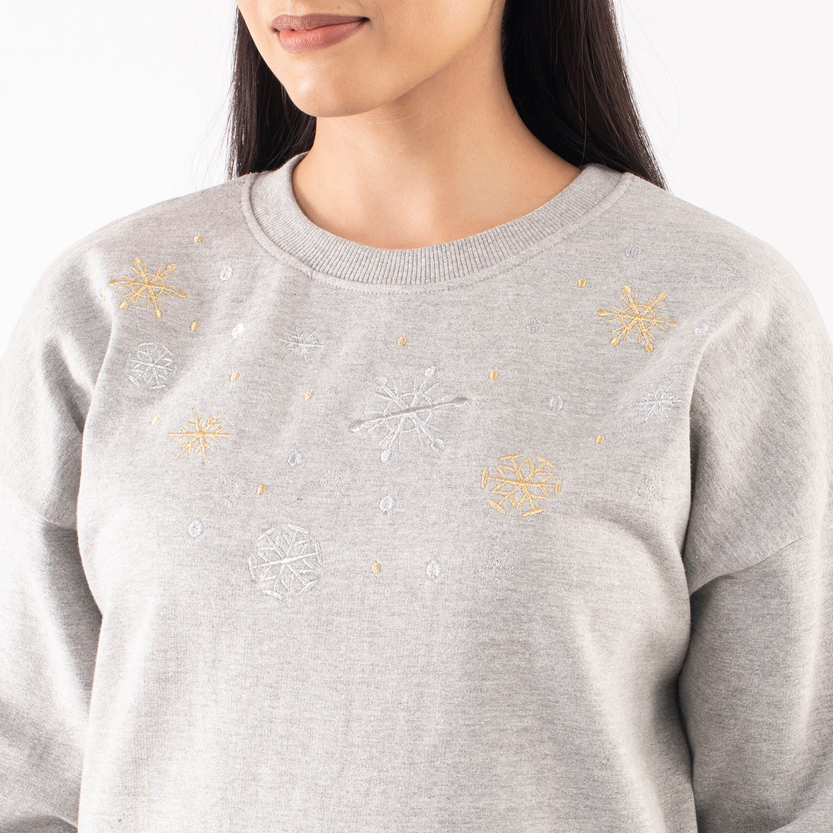 TAMSY Xmas Embroidered Cotton Women's Sweatshirt - Grey 7134485 4