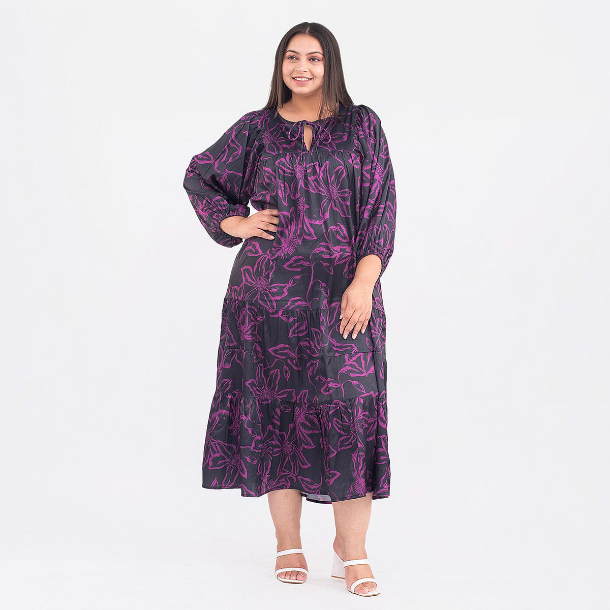 TAMSY Passion Leaf Print Tiered Midi Dress 7140984 0