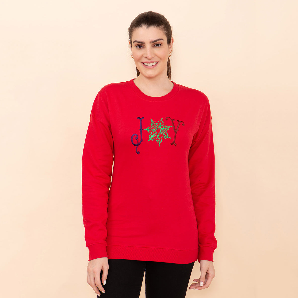 TAMSY Xmas Joy Embroidered Cotton Women's Sweatshirt V32517546 3