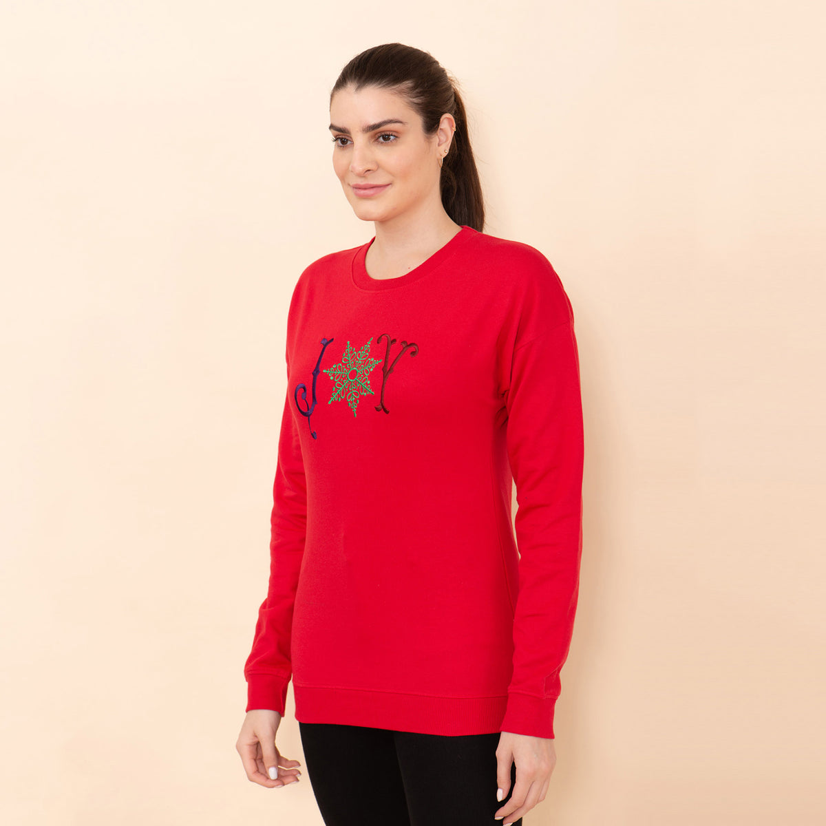 TAMSY Xmas Joy Embroidered Cotton Women's Sweatshirt V32517546 4