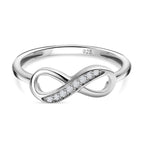 Simulated Diamond Infinity Ring in Rhodium Overlay Sterling Silver.