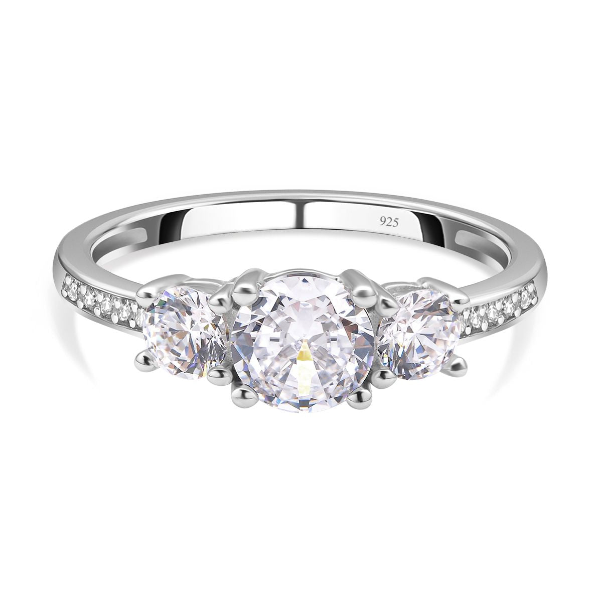 Simulated Diamond Ring in Rhodium Overlay Sterling Silver V32531595 0