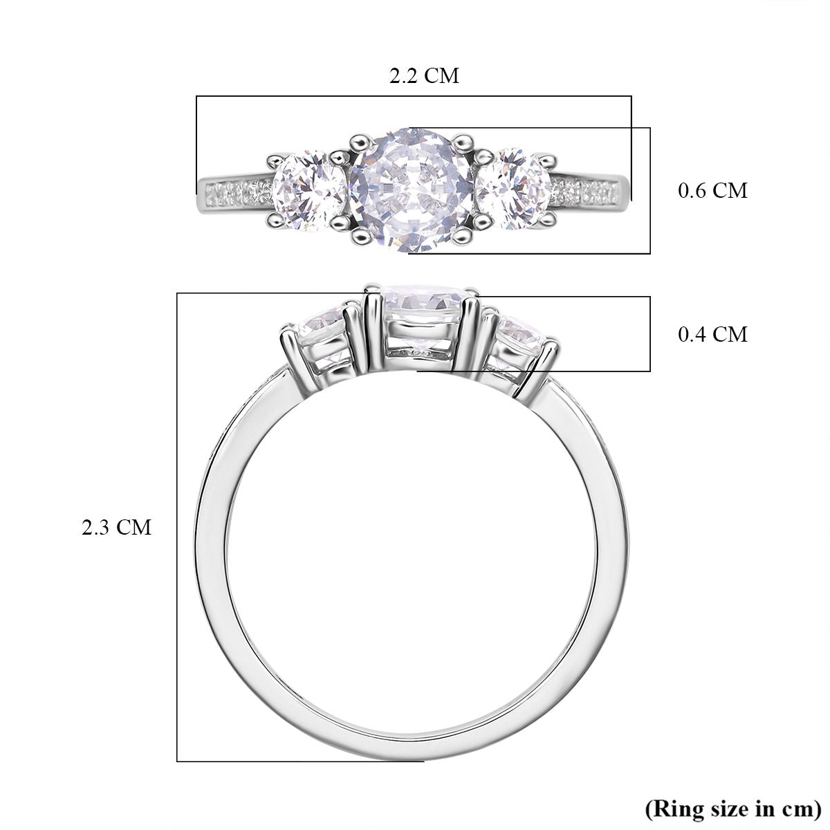 Simulated Diamond Ring in Rhodium Overlay Sterling Silver V32531595 6
